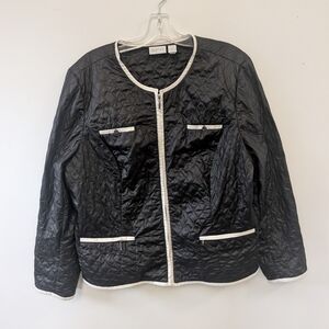 Elegant Black Quilted Blazer with White Accents